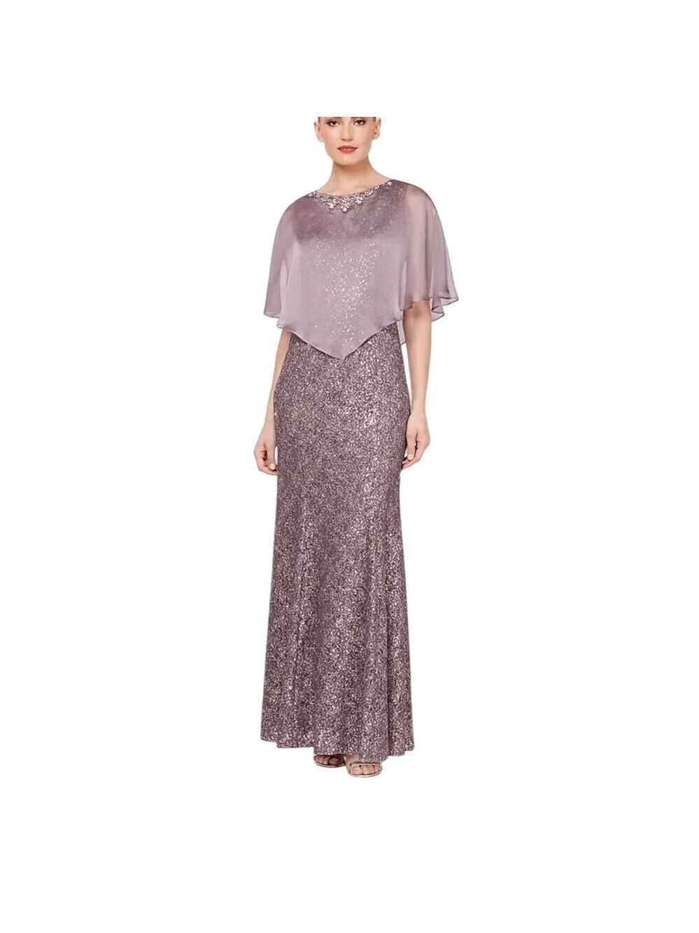 Davids Bridal IGNITE Evenings Sleeveless Sequin Lace Sheath Gown Dress Capelet 8
